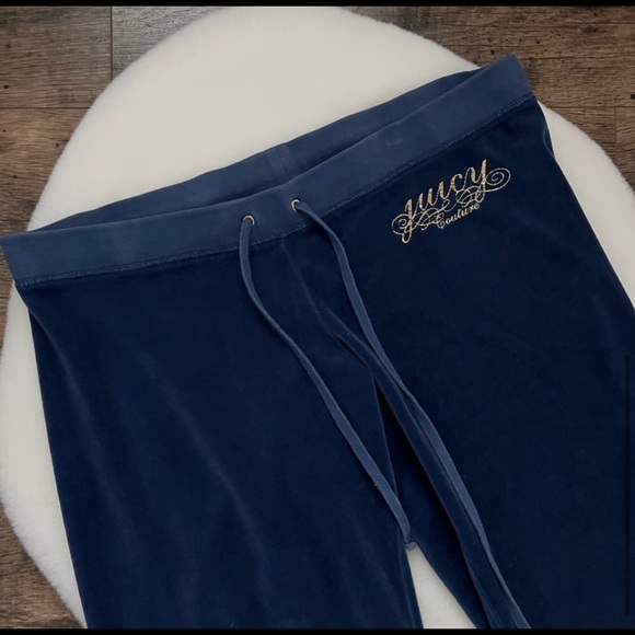 Vintage Juicy Couture Low Rise Velour Wide Leg Track Pants M Blue - Picture 4 of 11